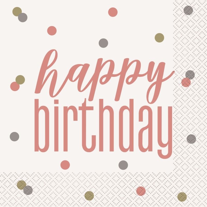 Rose Gold Glitz Birthday Napkins Pack of 16