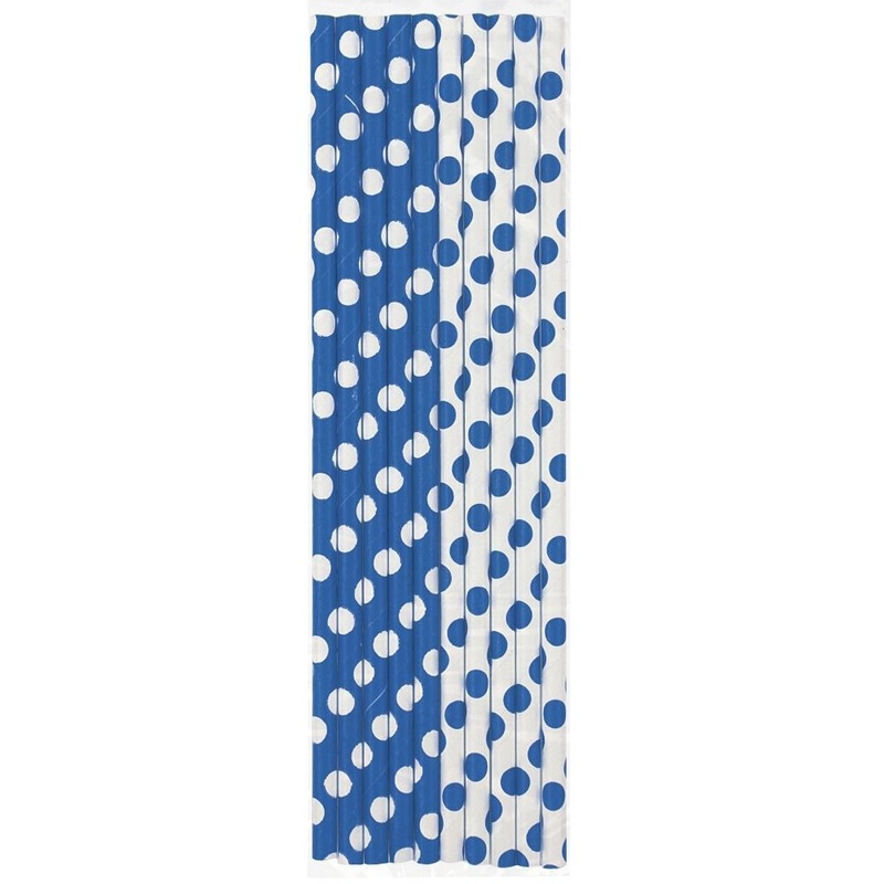 Royal Blue Polka Dot Party Drinking Straws Pack of 10