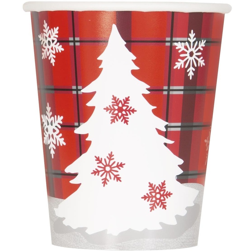 Rustic Plaid Christmas Party Cups Pack of 8