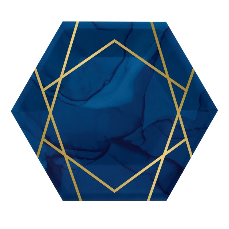 Small Geometric Navy Blue & Gold Party Plates Pack of 8