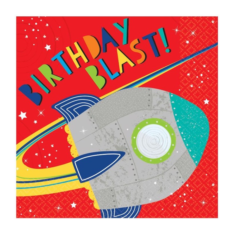 Space Rocket Birthday Napkins Pack of 16