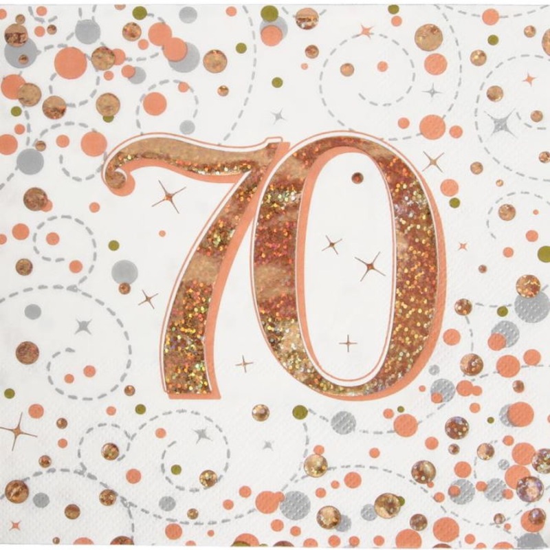 Sparkling Rose Gold 70th Birthday Napkins Pack of 16
