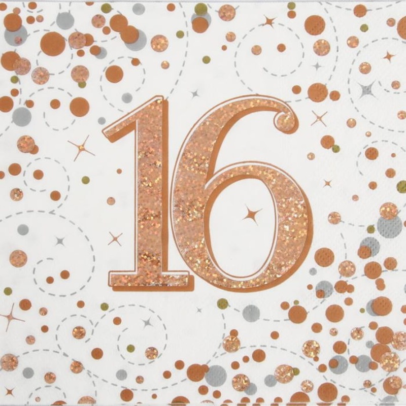 Sweet 16 Napkins Rose Gold Pack of 16