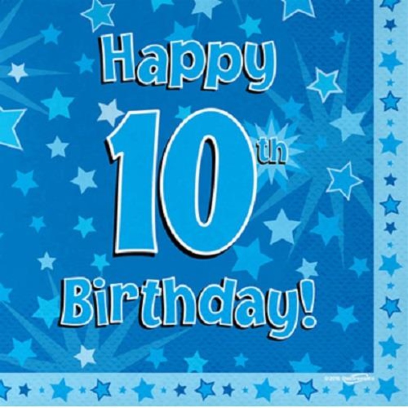 Blue Star Happy 10th Birthday Party Napkins Pack of 16