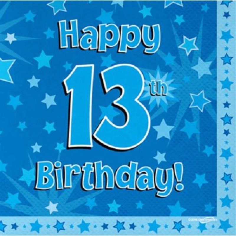 Blue Star Happy 13th Birthday Party Napkins Pack of 16