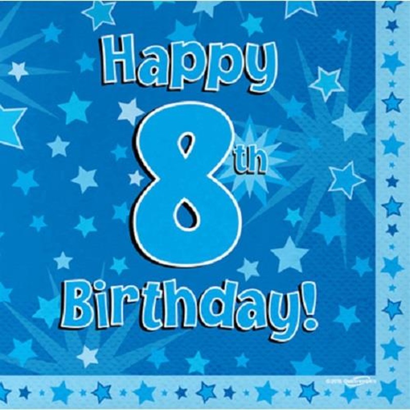 Blue Star Happy 8th Birthday Party Napkins Pack of 16