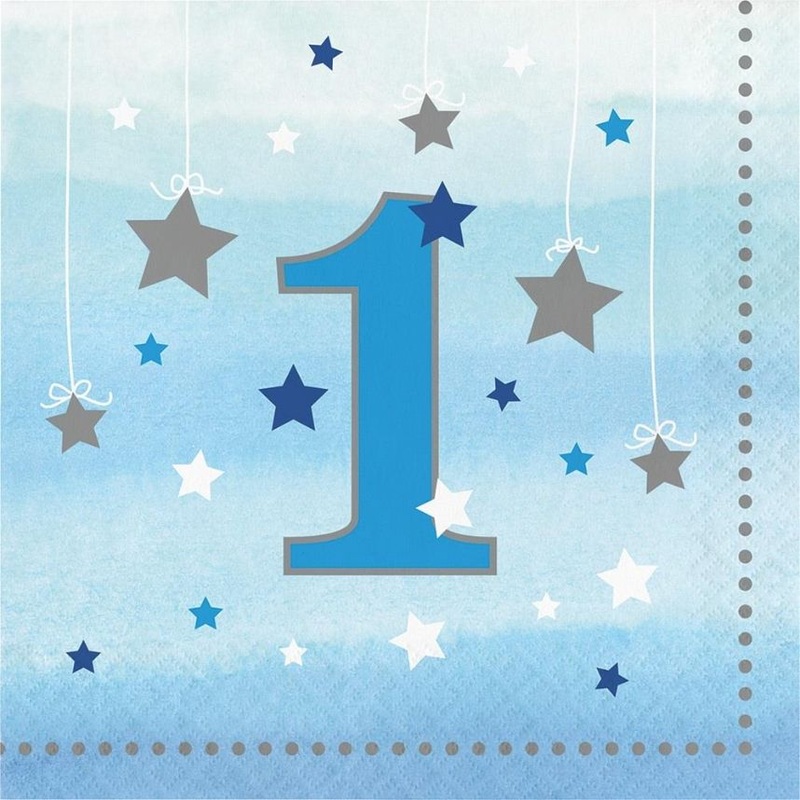 Blue Twinkle Star 1st Birthday Napkins Pack of 16 Serviettes