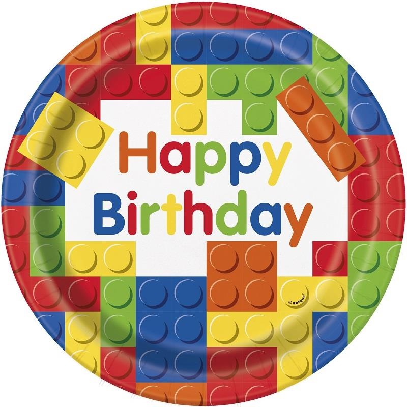 Building Brick Party Plates Pack of 8