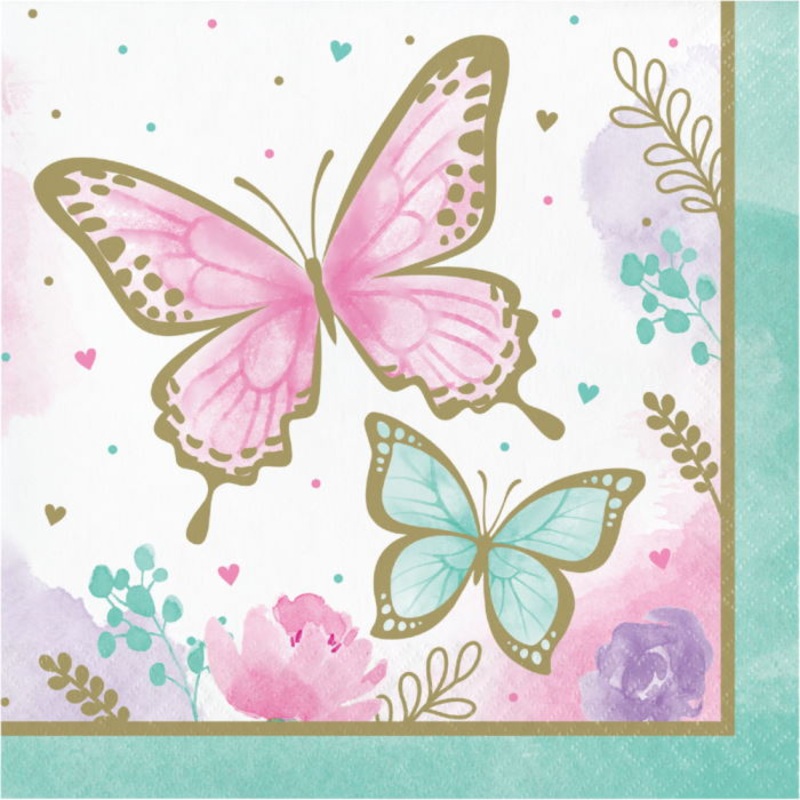 Butterfly Shimmer Party Napkins Pack of 16 Serviettes