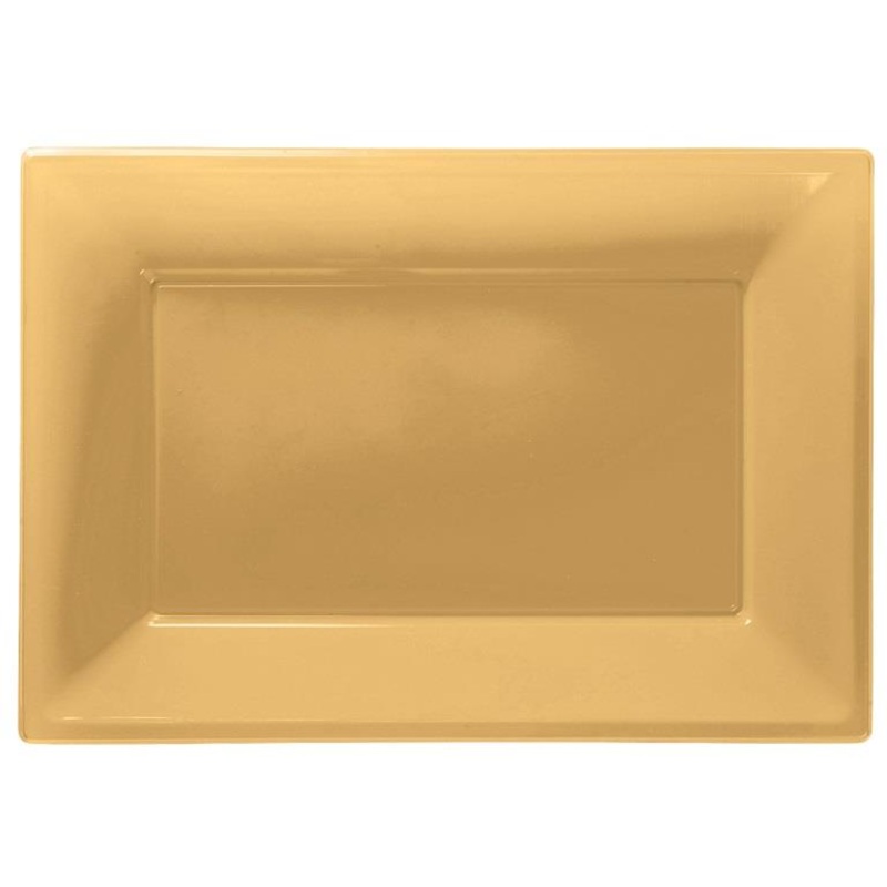 Gold Plastic Party Serving Platter Plates Pack of 3 Trays