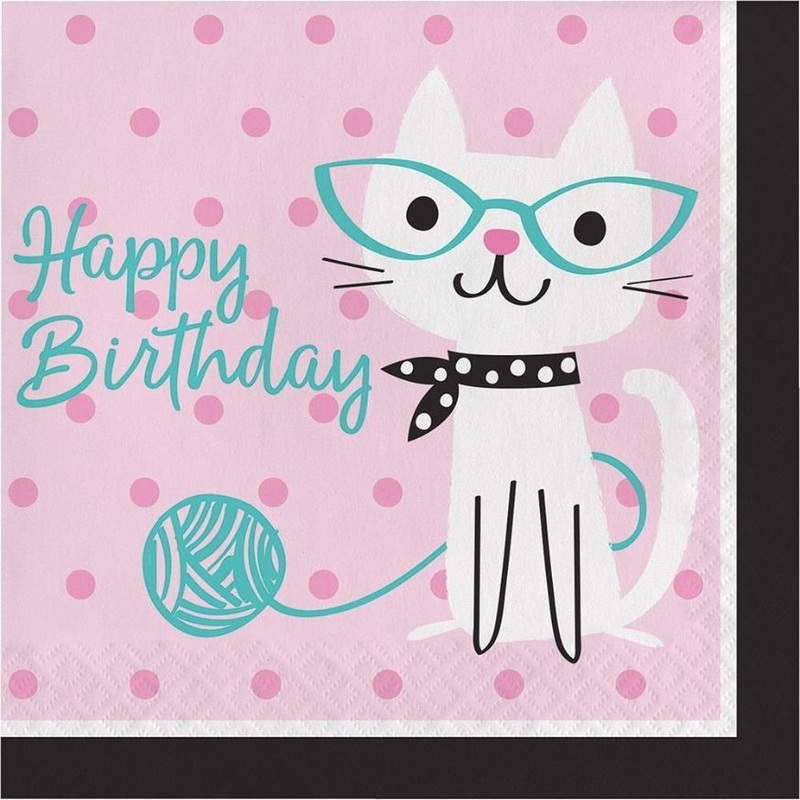 Happy Birthday Purrfect Cat Napkins Pack of 16