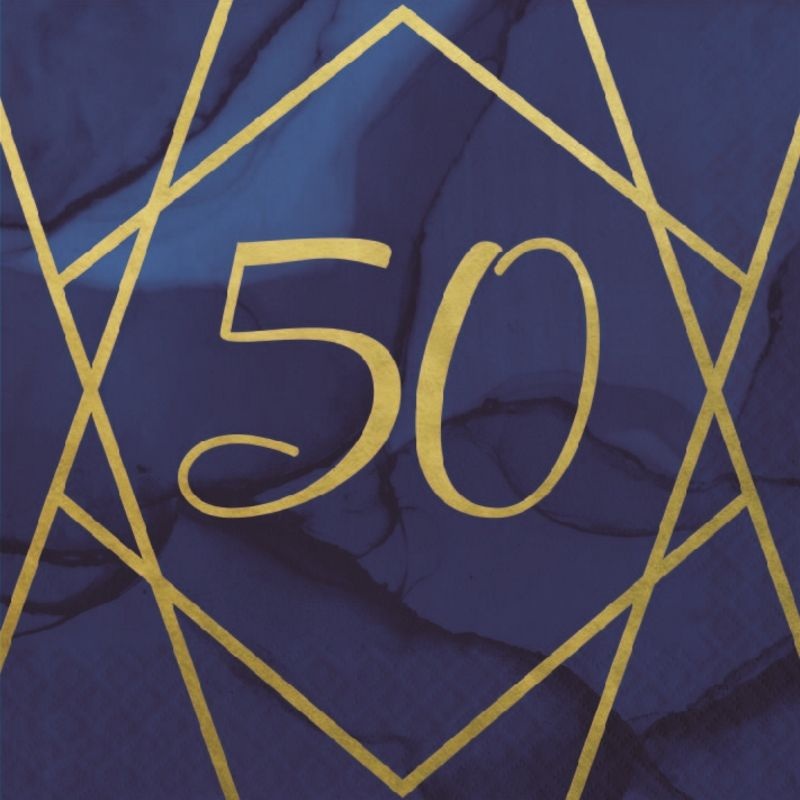 Navy Blue and Gold 50th Birthday Napkins Pack of 16