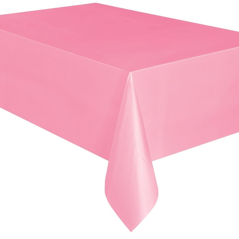 Pastel Pink Party Tablecloth: Plastic Tablecover 138 x 274cm