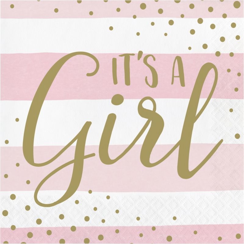 Pink and Gold Its a Girl Napkins Pack of 16