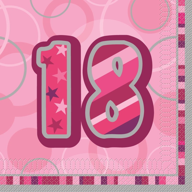 Pink Glitz 18th Birthday Party Napkins Pack of 16