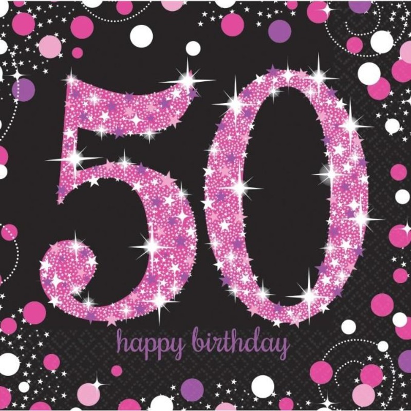 Pink Sparkle 50th Birthday Party Napkins Pack of 16