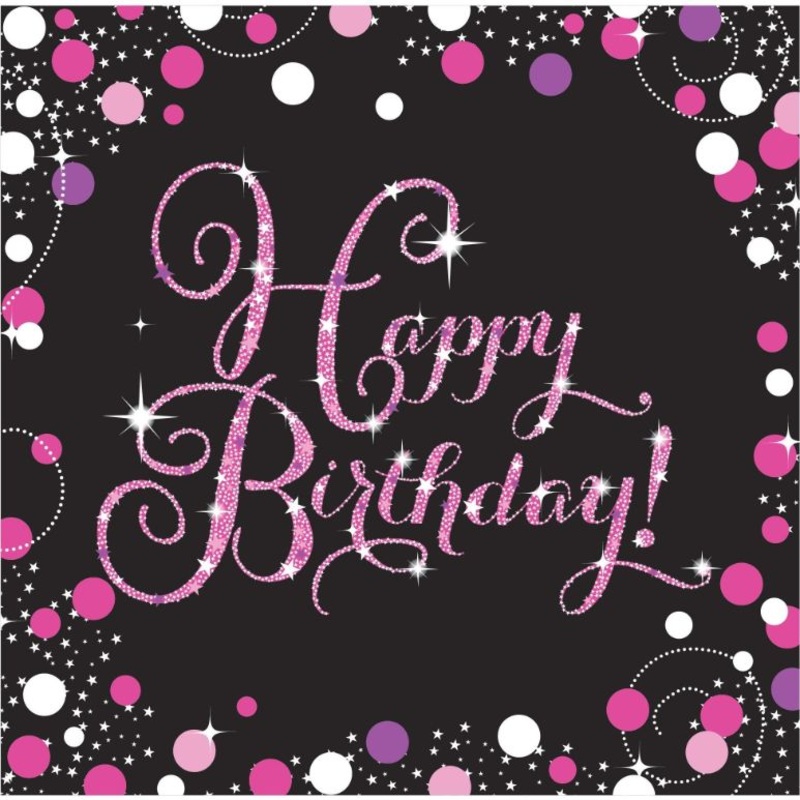 Pink Sparkling Happy Birthday Napkins Pack of 16