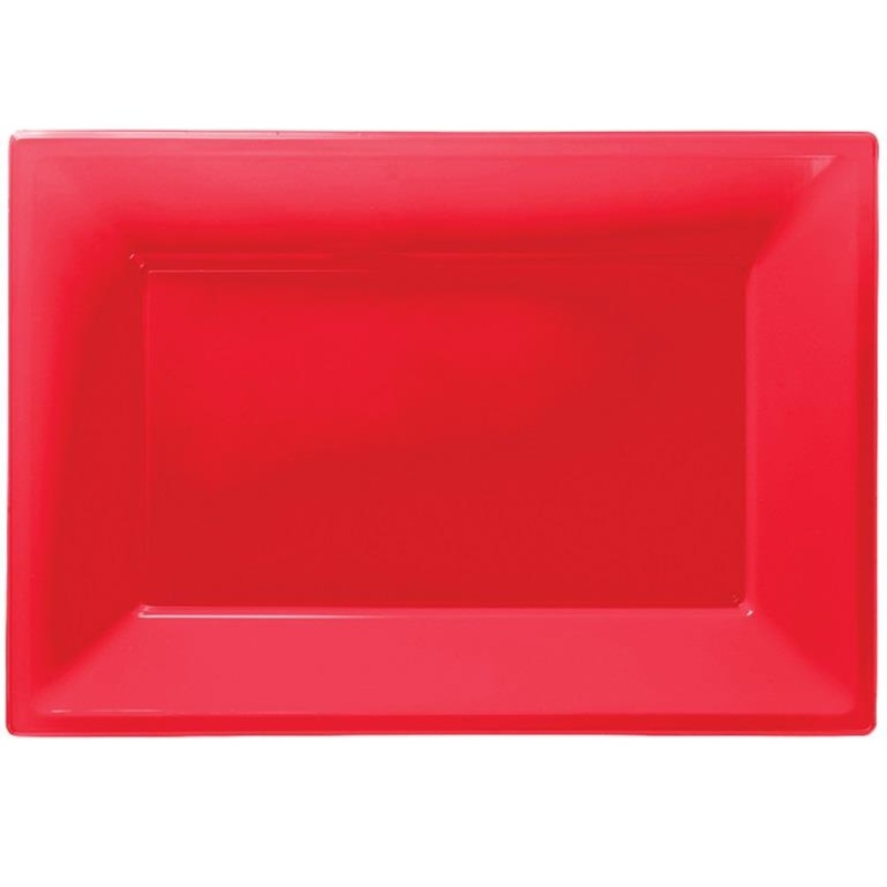 Red Plastic Party Serving Platter Plates Pack of 3