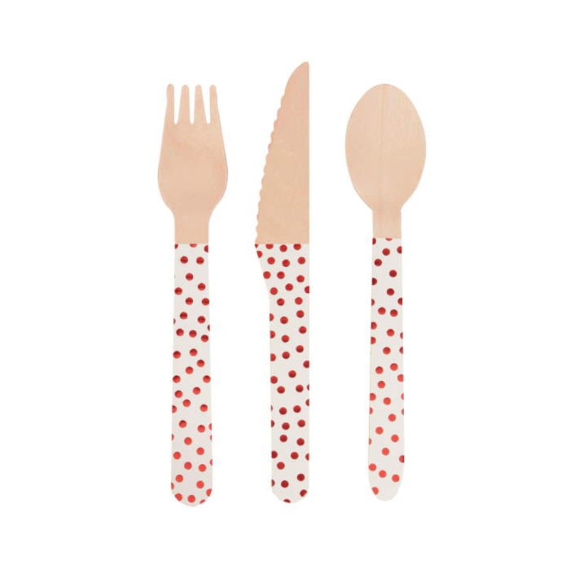 Red Polka Dot Cutlery - Wooden Pack of 24