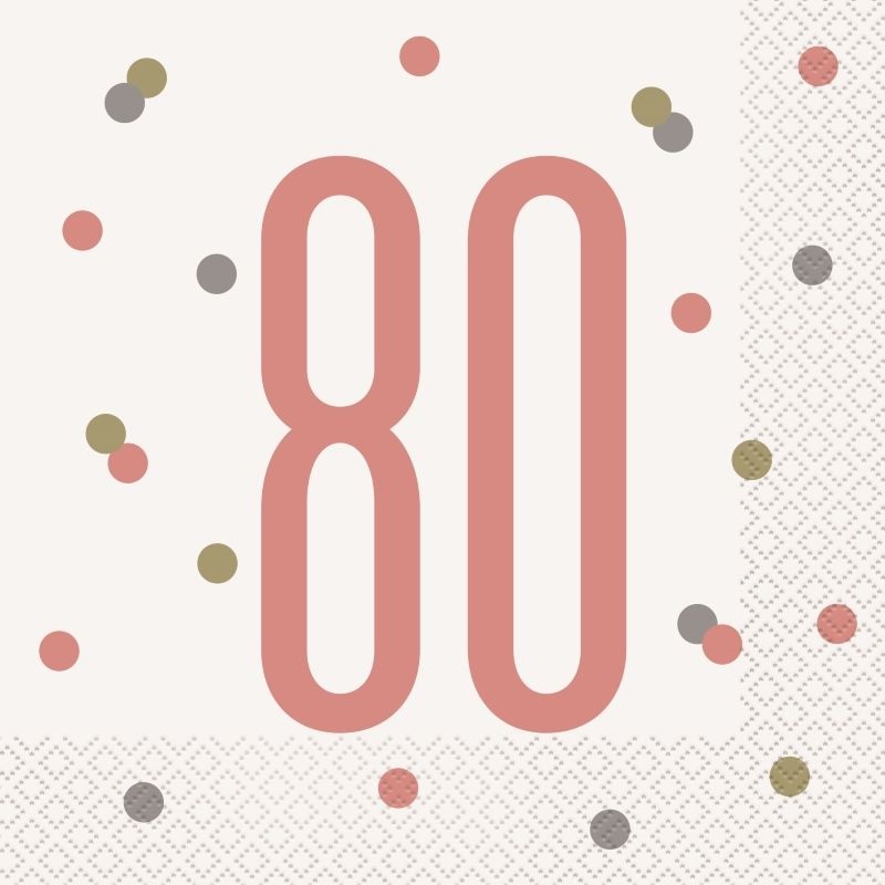Rose Gold 80th Birthday Napkins Pack of 16 Serviettes