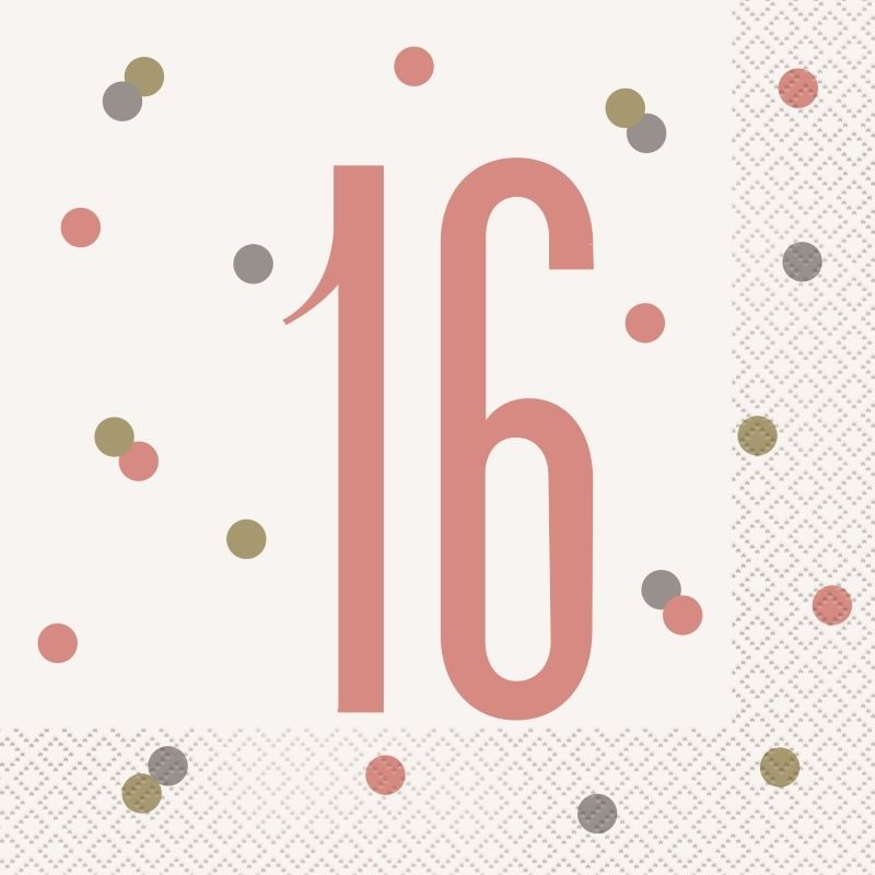 Rose Gold Glitz 16th Birthday Napkins Pack of 16