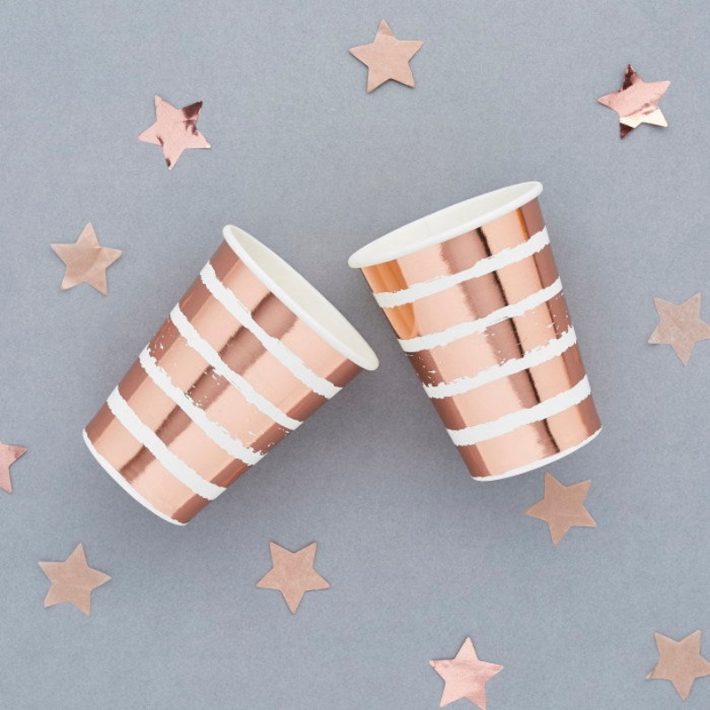 Rose Gold Striped Paper Cups Pack of 8