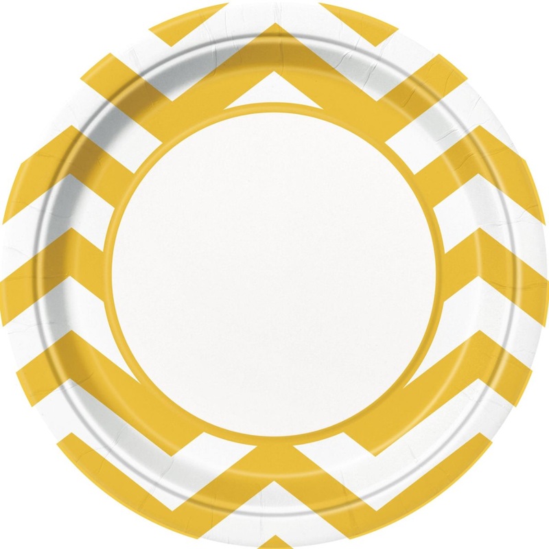 Yellow Chevron Paper Party Plates 23cm Pack of 8