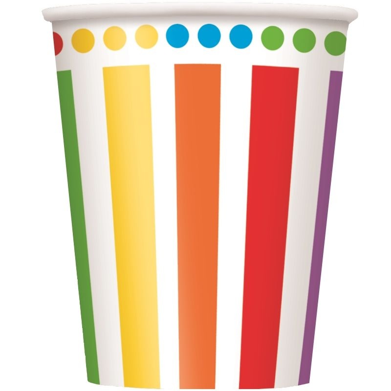 Colourful Rainbow Paper Cups Pack of 8