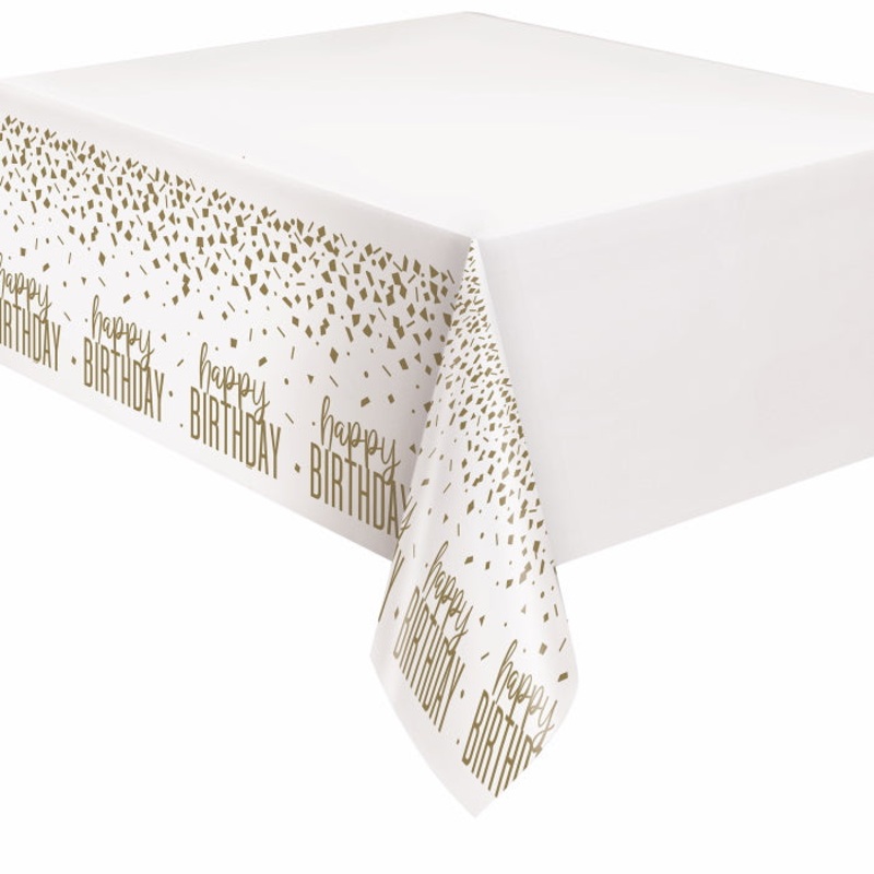 Confetti Gold Birthday Tablecover 137 x 213cm