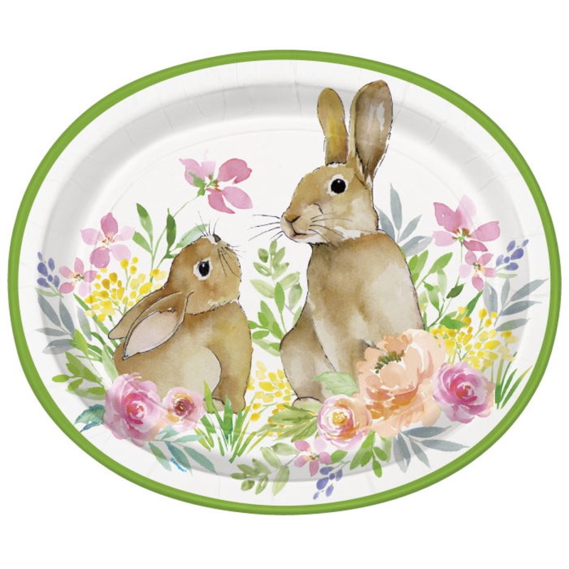 Easter Rabbits Pastel Oval 30cm Plates Pack of 8