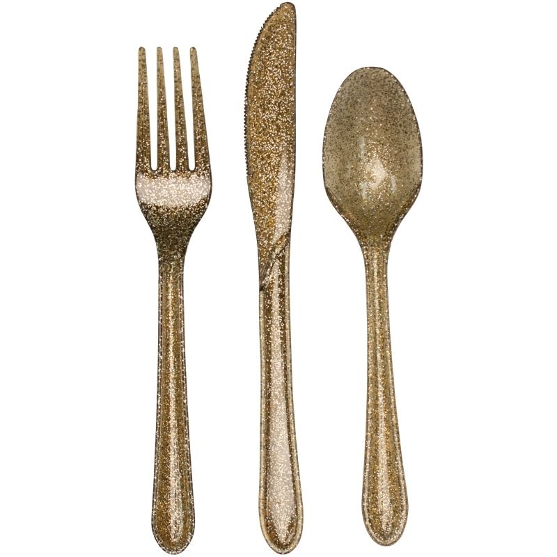 Glittering Gold Plastic Cutlery Pack of 24