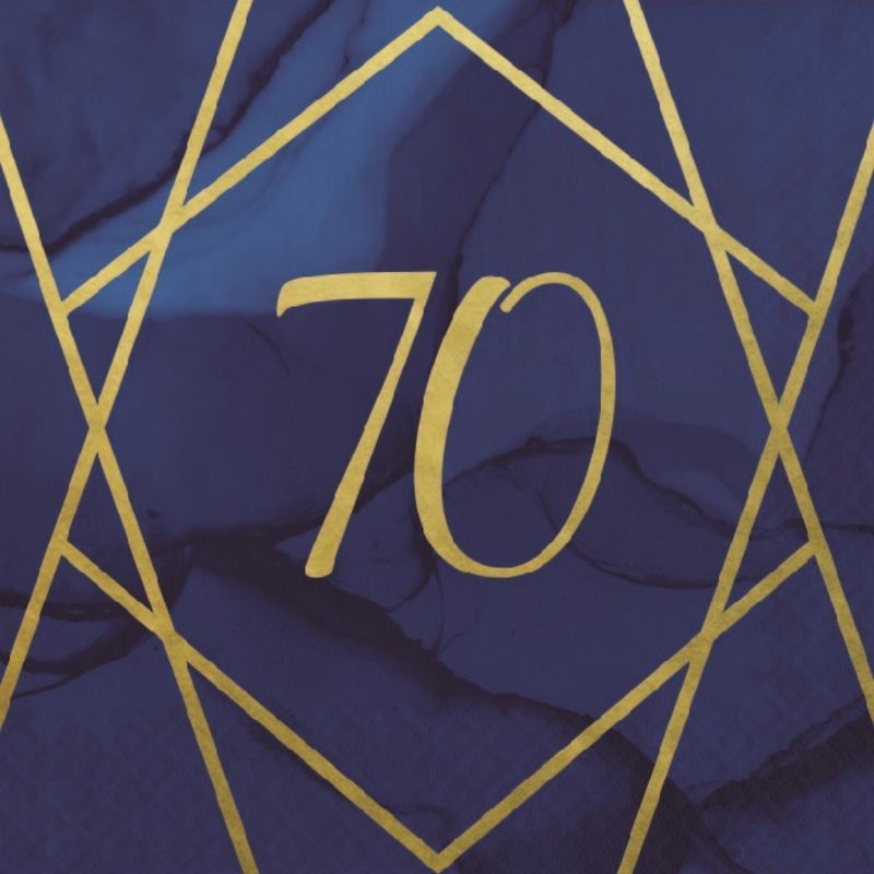 Navy Blue and Gold 70th Birthday Napkins Pack of 16