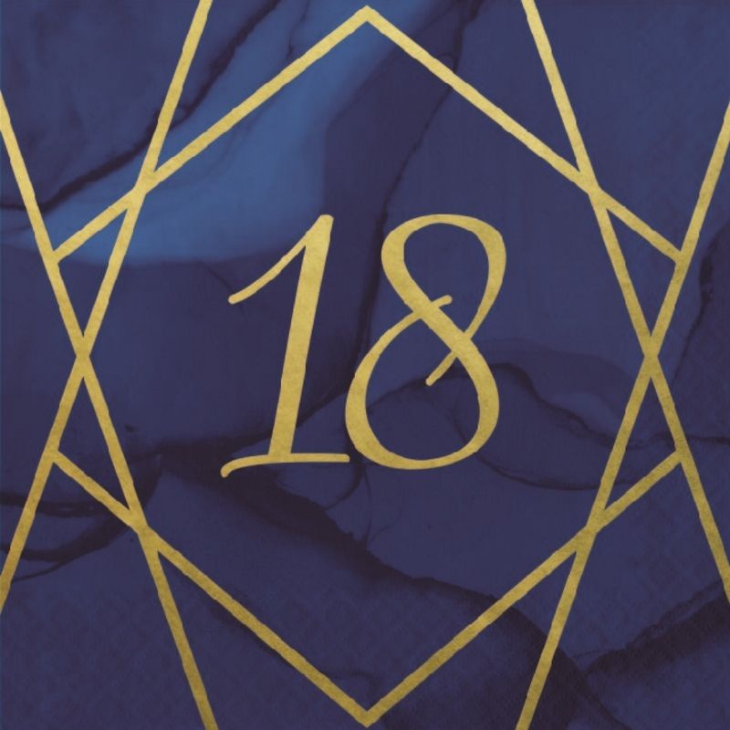 Navy Blue & Gold 18th Birthday Napkins Pack of 16