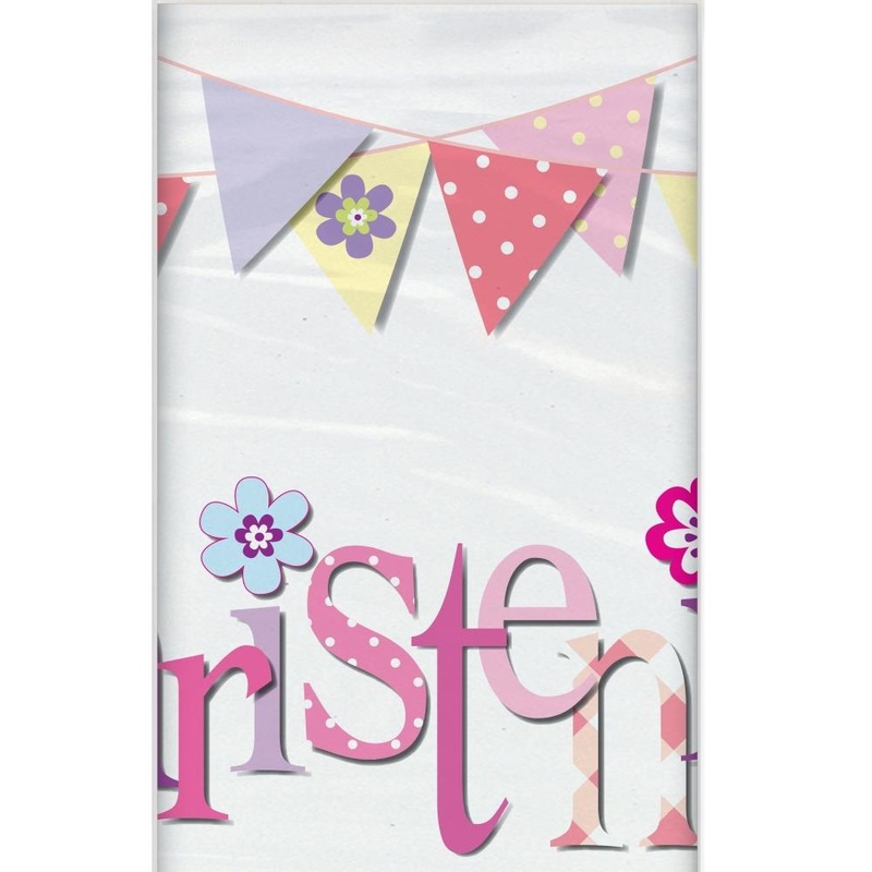 Pink Bunting Christening Party Tablecover Tablecloth 138 x 213cm
