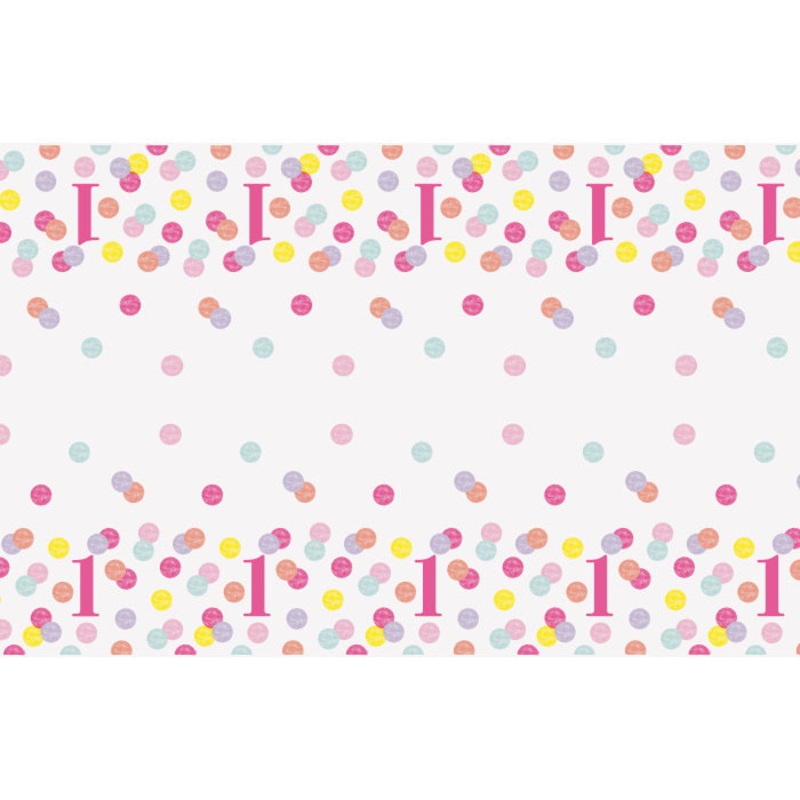 Pink Dots 1st Birthday Plastic Tablecover