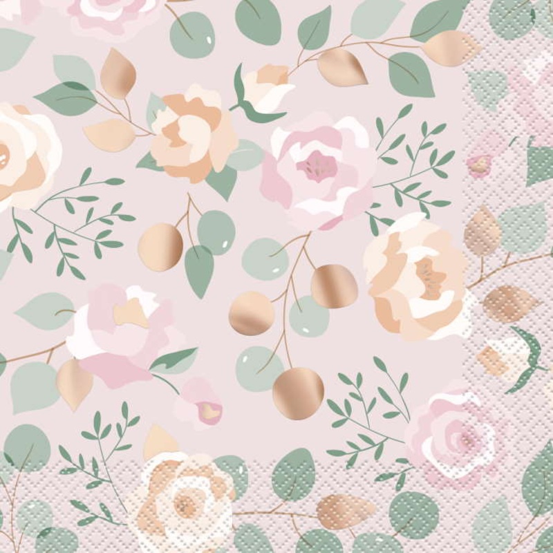 Pink Floral Paper Napkins Pack of 16
