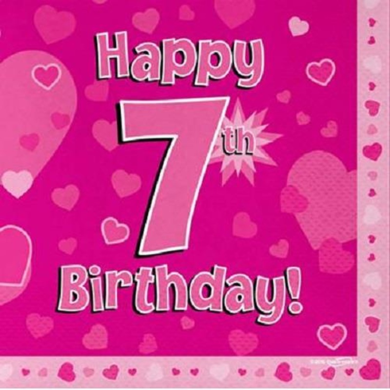 Pink Heart Happy 7th Birthday Party Napkins Pack of 16