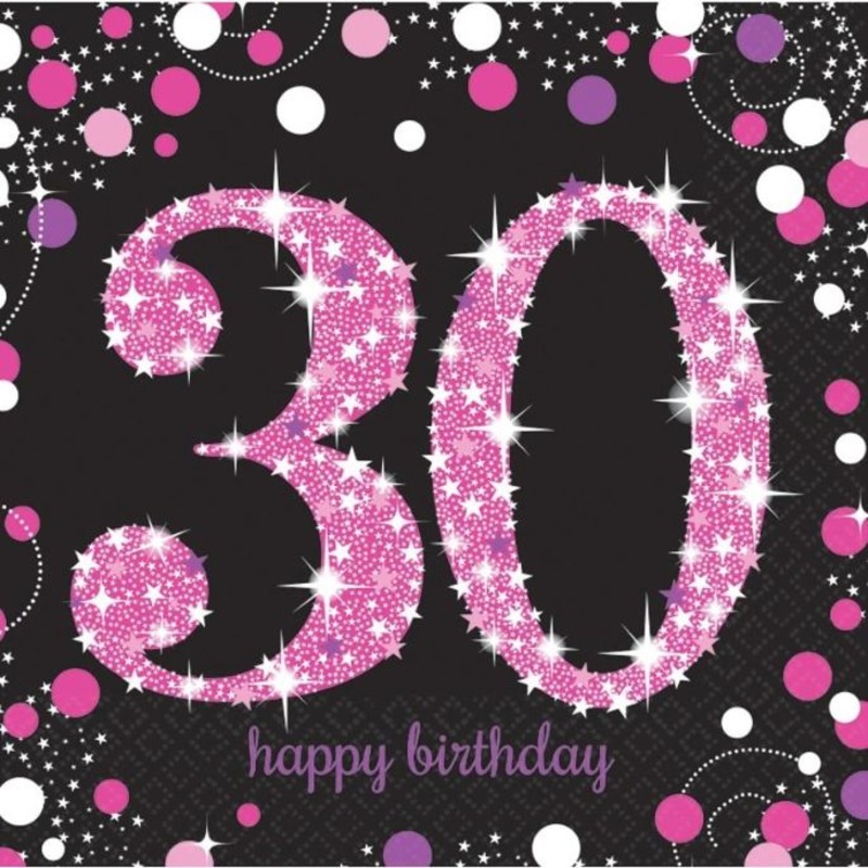 Pink Sparkle 30th Birthday Party Napkins Pack of 16