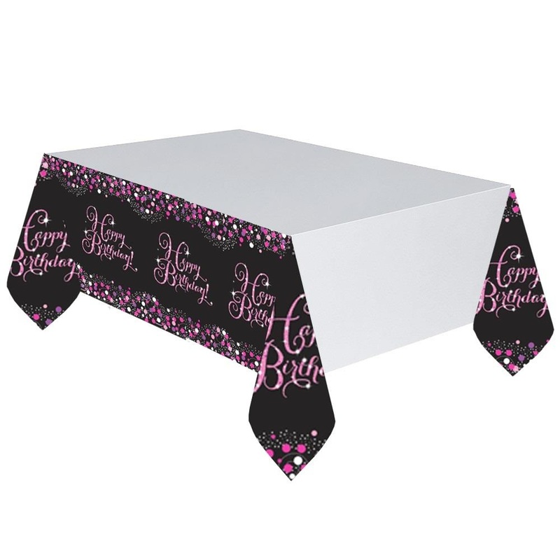 Pink Sparkling Happy Birthday Tablecloth