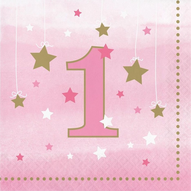 Pink Twinkle Little Star 1st Birthday Napkins Pack of 16