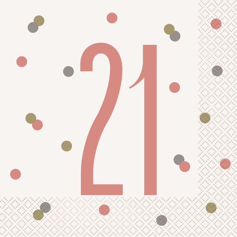 Rose Gold 21st Birthday Napkins Pack of 16 Serviettes