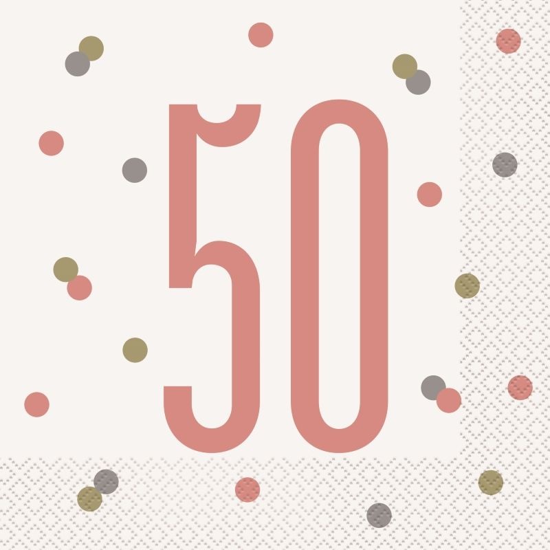 Rose Gold 50th Birthday Napkins Pack of 16 Serviettes