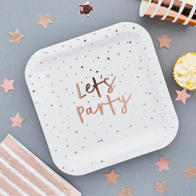 Rose Gold Lets Party Paper Plates Pack of 8