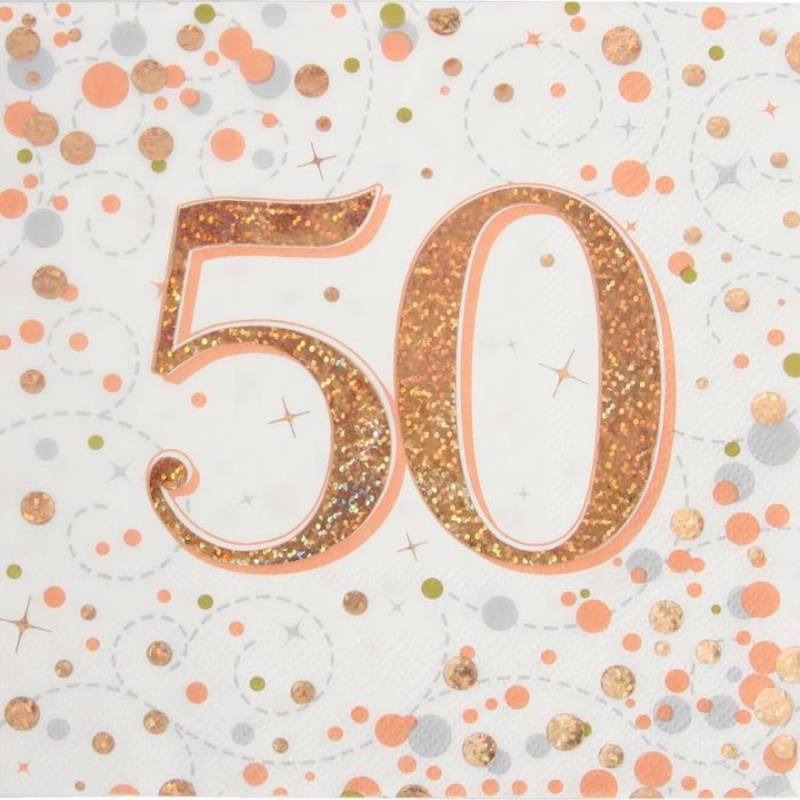 Rose Gold Sparkling 50th Birthday Napkins Pack of 16