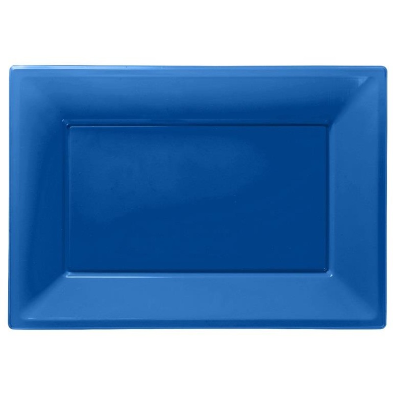 Royal Blue Plastic Party Serving Platter Plates Pack of 3