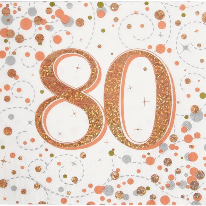 80th Birthday Napkins Sparkling Rose Gold Pack of 16