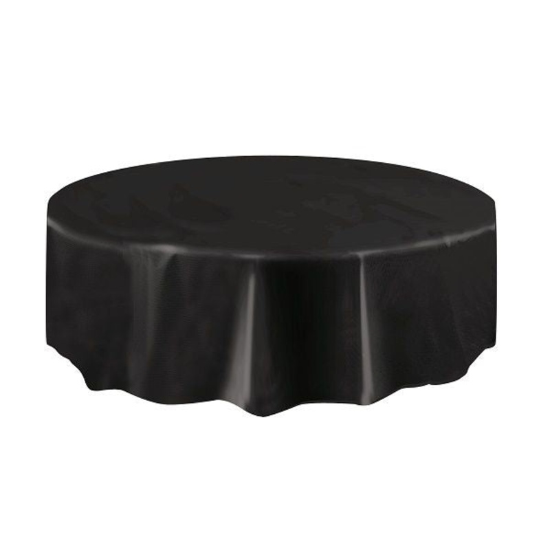 Black Round Tablecloths: Plastic Party Tablecover 213cm