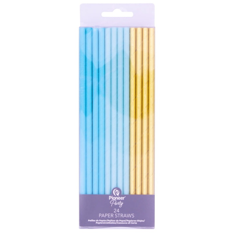 Blue and Gold Party Paper Drinking Straws Pack of 24