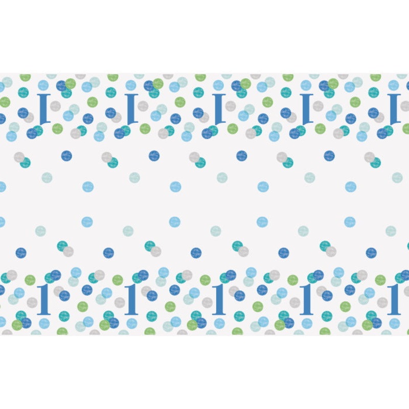 Blue Dots 1st Birthday Plastic Tablecover