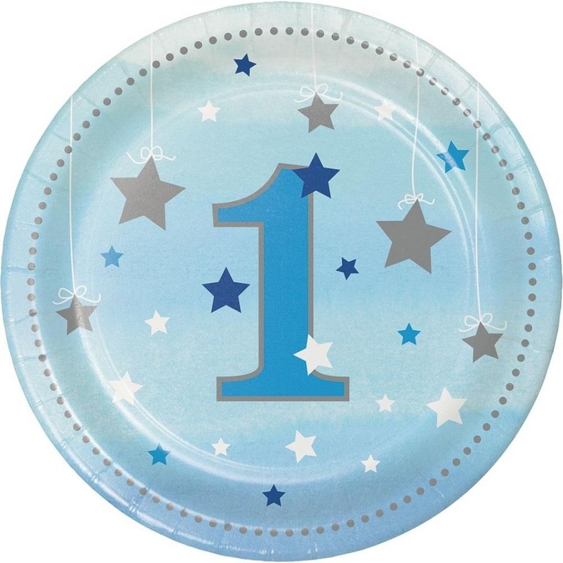 Blue Twinkle Star 1st Birthday Party Cake Plates Pack of 8